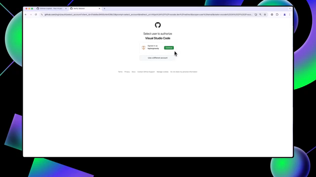 GitHub browser authorization page with the button to continue and complete Visual Studio Code authorization.