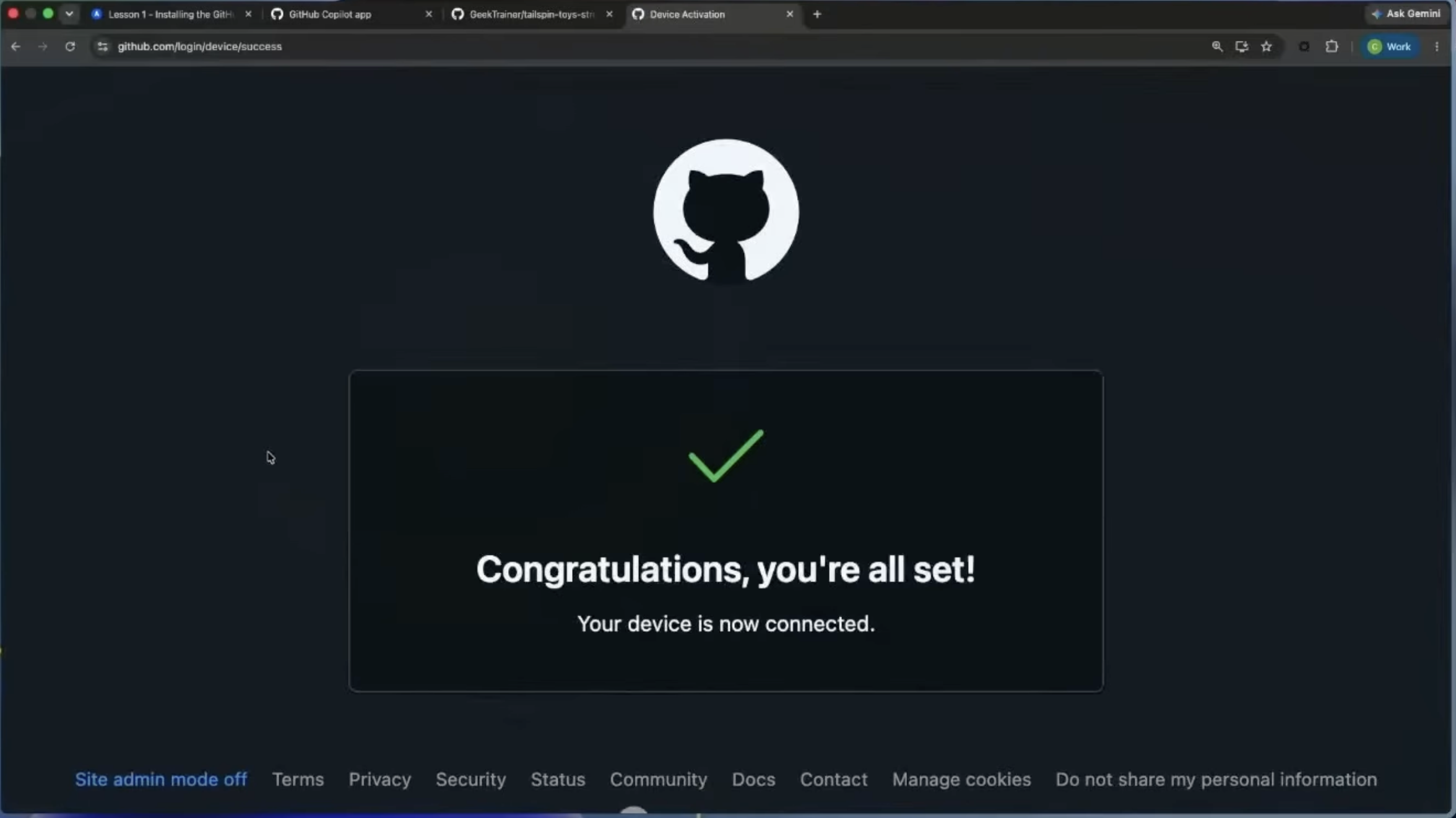 Congratulations, you're all set screen confirming the device is now connected.